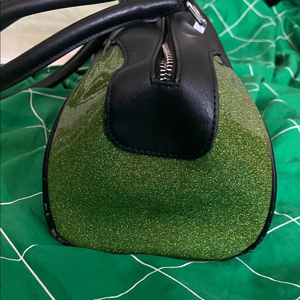 Lux de Ville Black Barrel Bag with Green Glitter Accents - Picture 8 of 9